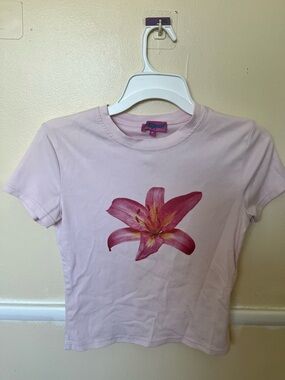 Edikted Light Pink Tee with Pink Floral Graphic